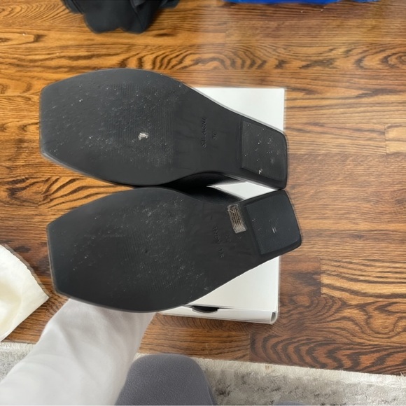 St. Agni’s Modernist Slide Asymmetrical Black Tan Square Toe sz 37 7 fits 6.5 - Picture 8 of 8